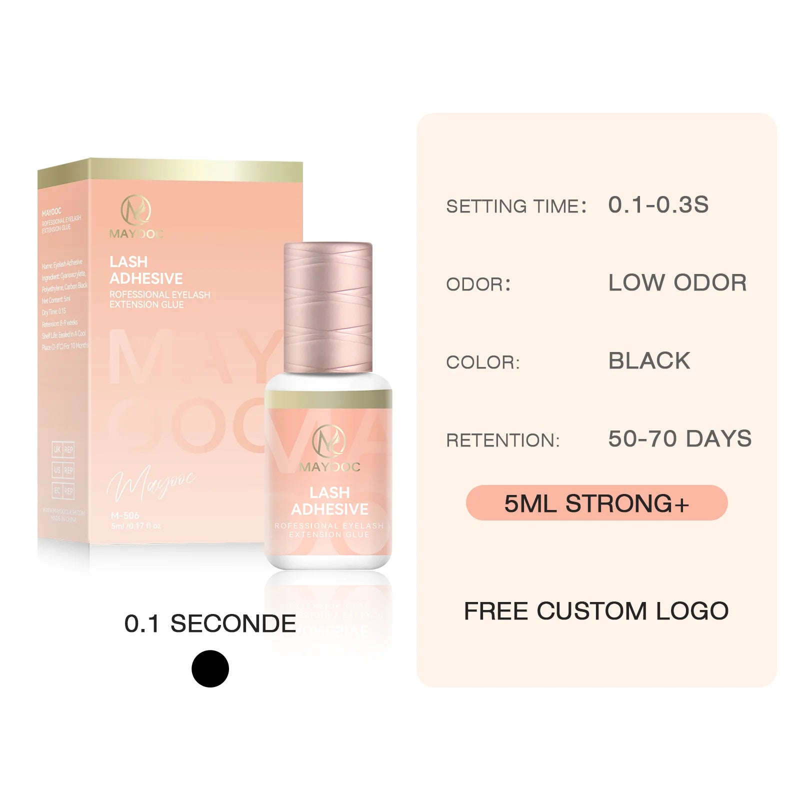 MAYOOC 0.3s Eyelash Extension Glue – Fast Dry Black Lash Adhesive for Sensitive Eyes