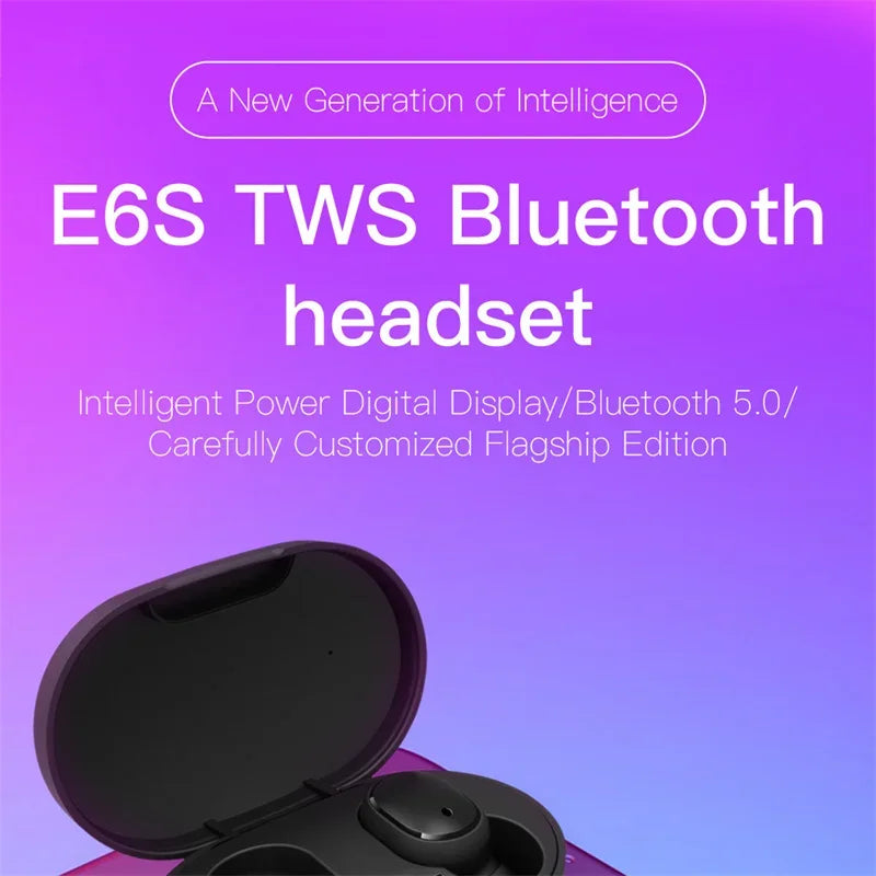 TWS E6S Wireless Bluetooth Earphones By Mic LED Display Stereo Noise Cancelling Headset With Charging Cable For All Smartphone