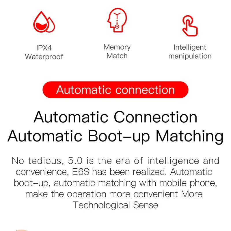 TWS E6S Wireless Bluetooth Earphones By Mic LED Display Stereo Noise Cancelling Headset With Charging Cable For All Smartphone