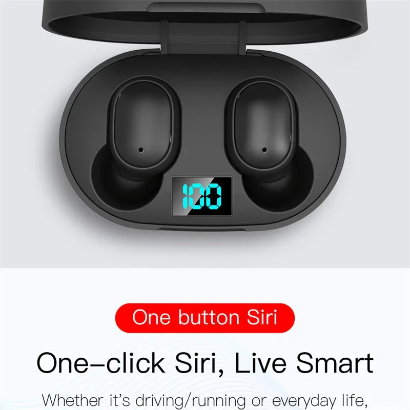 TWS E6S Wireless Bluetooth Earphones By Mic LED Display Stereo Noise Cancelling Headset With Charging Cable For All Smartphone