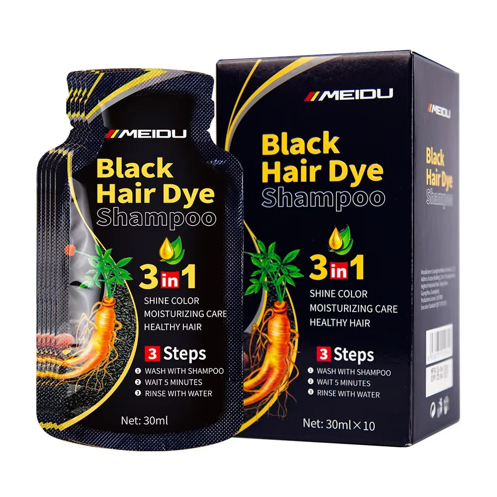 3-in-1 Herbal Black Hair Dye Shampoo & Conditioner