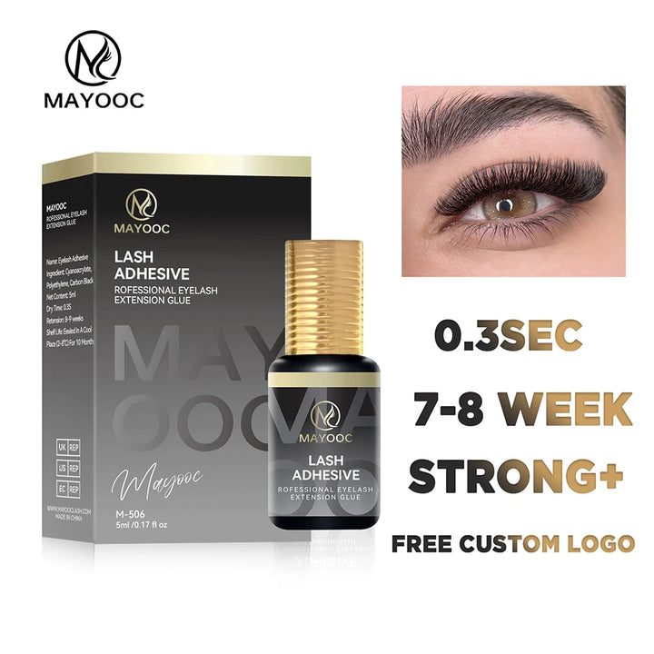 MAYOOC 0.3s Eyelash Extension Glue – Fast Dry Black Lash Adhesive for Sensitive Eyes