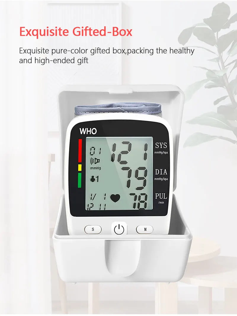 Rechargeable Digital Wrist Blood Pressure Monitor – LCD Display & Memory