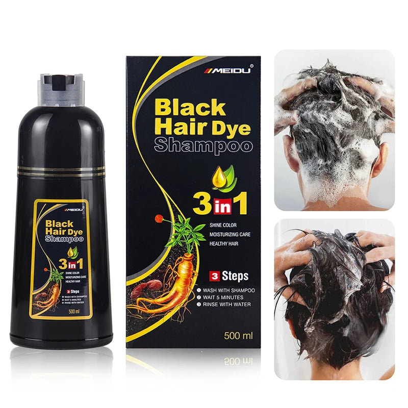 3-in-1 Herbal Black Hair Dye Shampoo & Conditioner