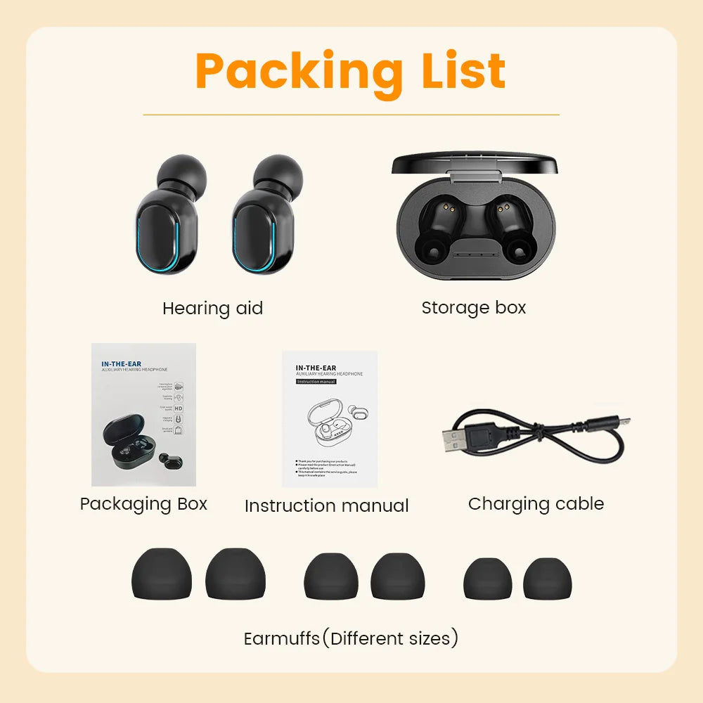 Rechargeable Invisible Hearing Aid – Mini ITE Sound Amplifier for Elderly