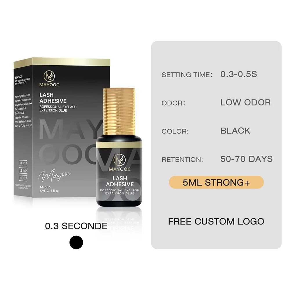 MAYOOC 0.3s Eyelash Extension Glue – Fast Dry Black Lash Adhesive for Sensitive Eyes