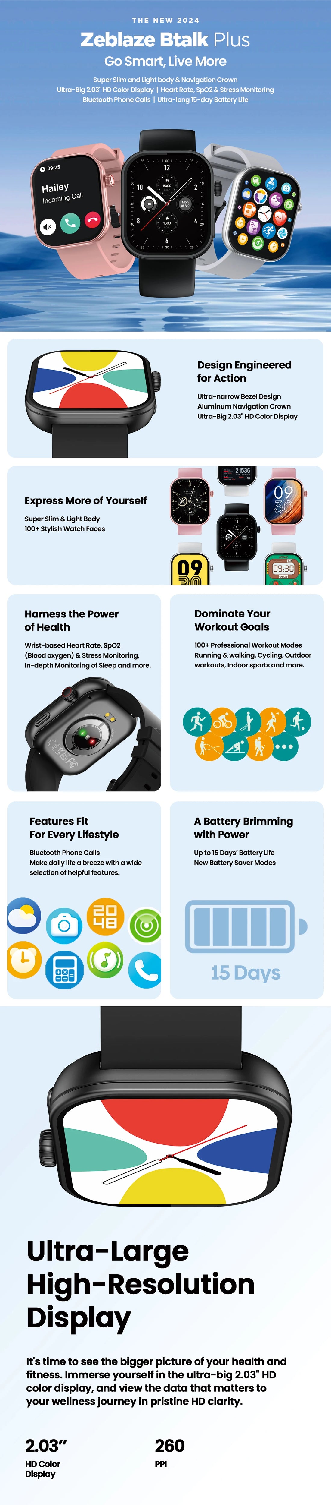 Zeblaze Btalk Plus Smartwatch – 2.03" HD Display, Voice Calling & Fitness Tracker