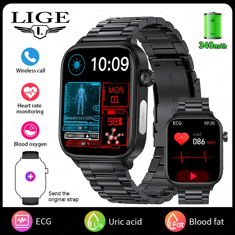 LIGE 2025 Smart Watch – ECG+PPG AI Health Diagnose Tracker for Men & Women