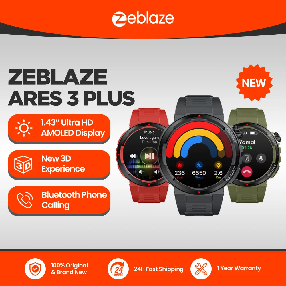 Zeblaze Ares 3 Plus – HD AMOLED Smartwatch