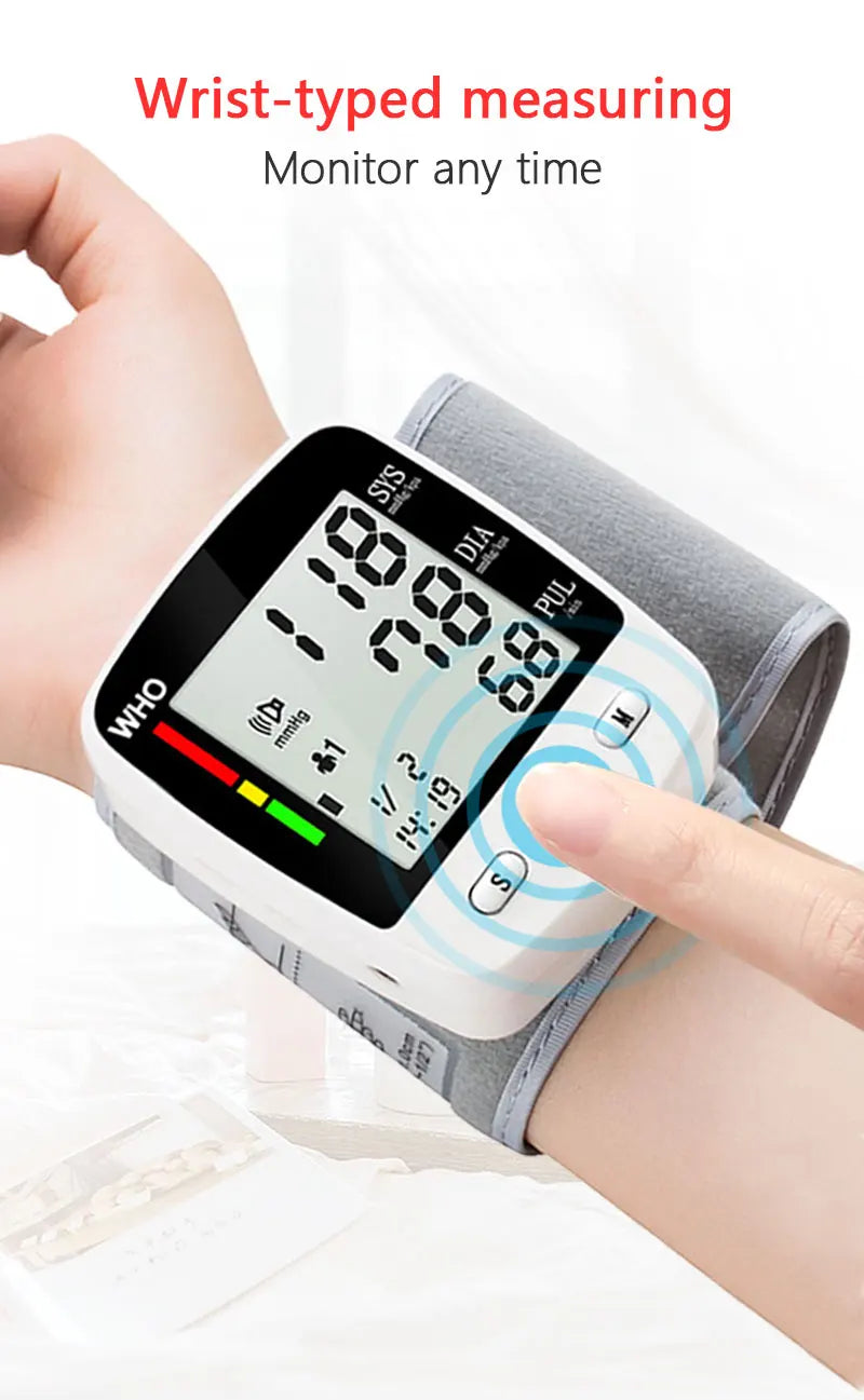 Rechargeable Digital Wrist Blood Pressure Monitor – LCD Display & Memory
