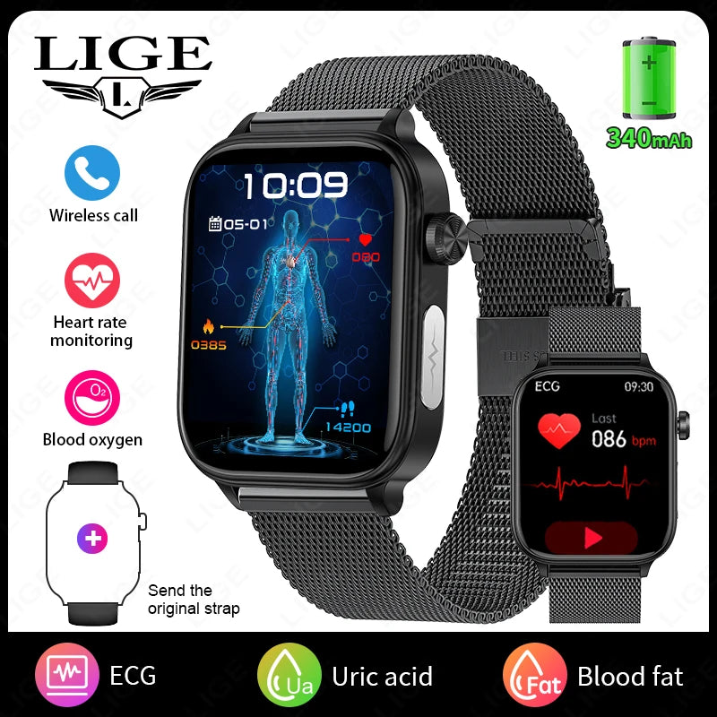 LIGE 2025 Smart Watch – ECG+PPG AI Health Diagnose Tracker for Men & Women