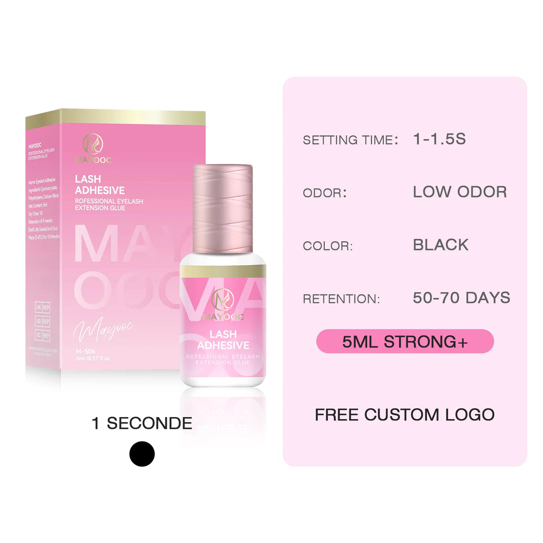 MAYOOC 0.3s Eyelash Extension Glue – Fast Dry Black Lash Adhesive for Sensitive Eyes