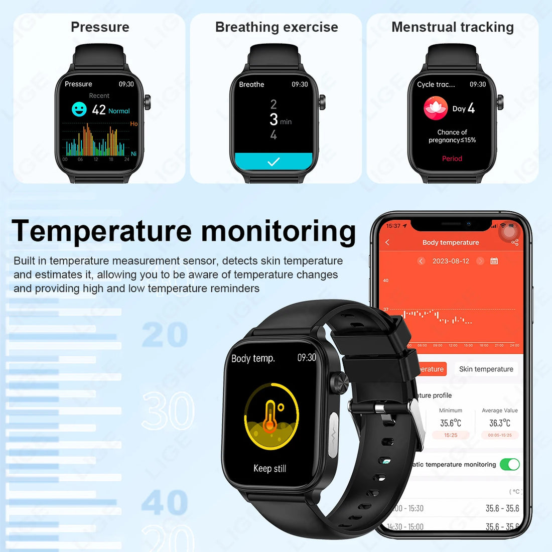 LIGE 2025 Smart Watch – ECG+PPG AI Health Diagnose Tracker for Men & Women