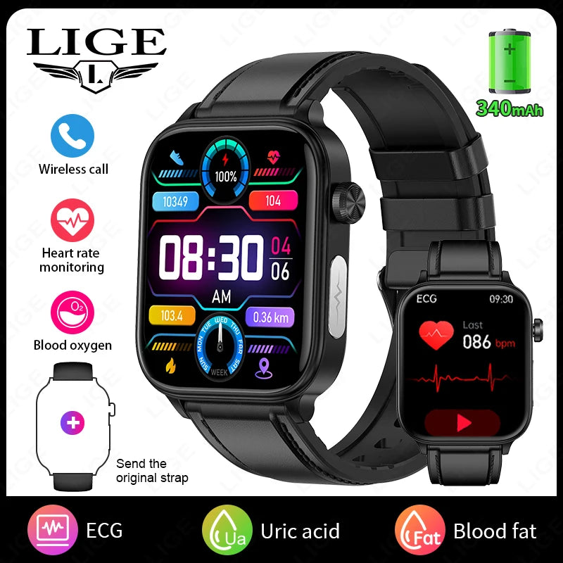 LIGE 2025 Smart Watch – ECG+PPG AI Health Diagnose Tracker for Men & Women