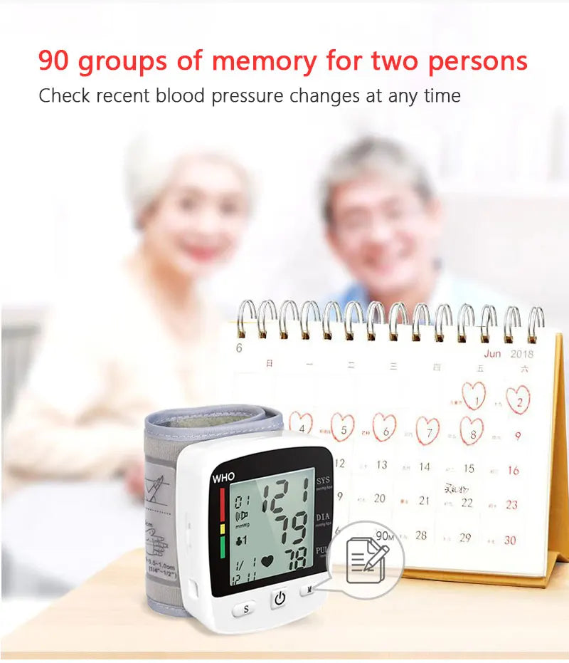 Rechargeable Digital Wrist Blood Pressure Monitor – LCD Display & Memory