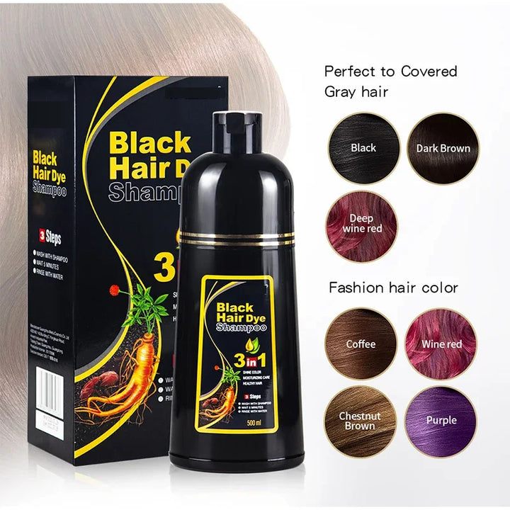 3-in-1 Herbal Black Hair Dye Shampoo & Conditioner