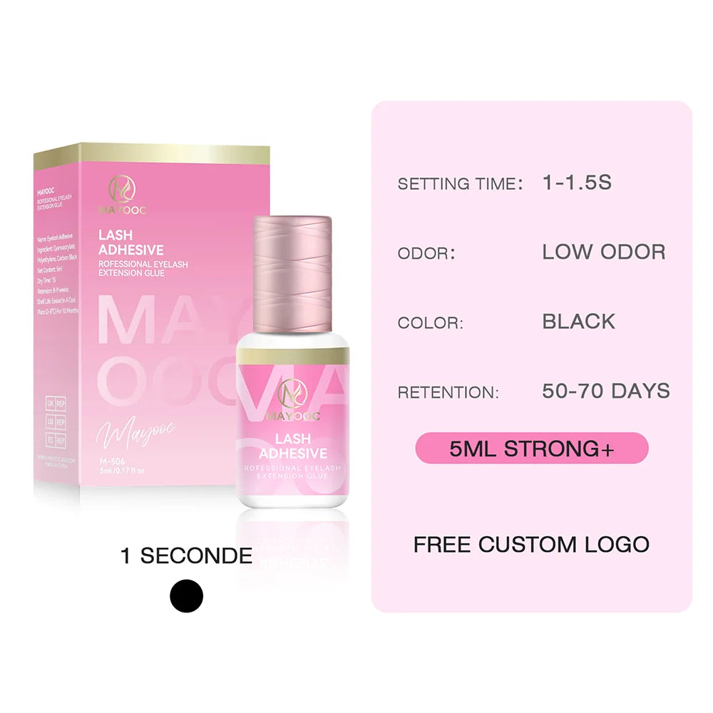 MAYOOC 0.3s Eyelash Extension Glue – Fast Dry Black Lash Adhesive for Sensitive Eyes