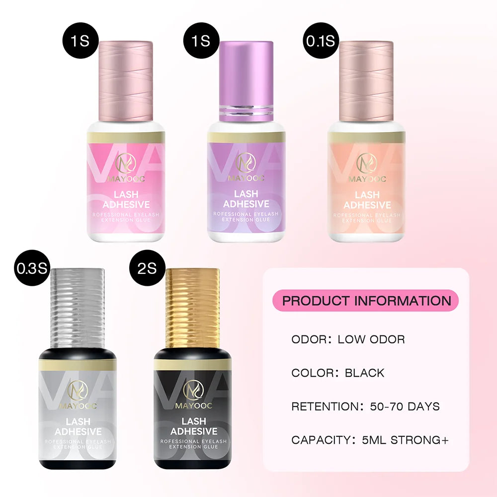 MAYOOC 0.3s Eyelash Extension Glue – Fast Dry Black Lash Adhesive for Sensitive Eyes