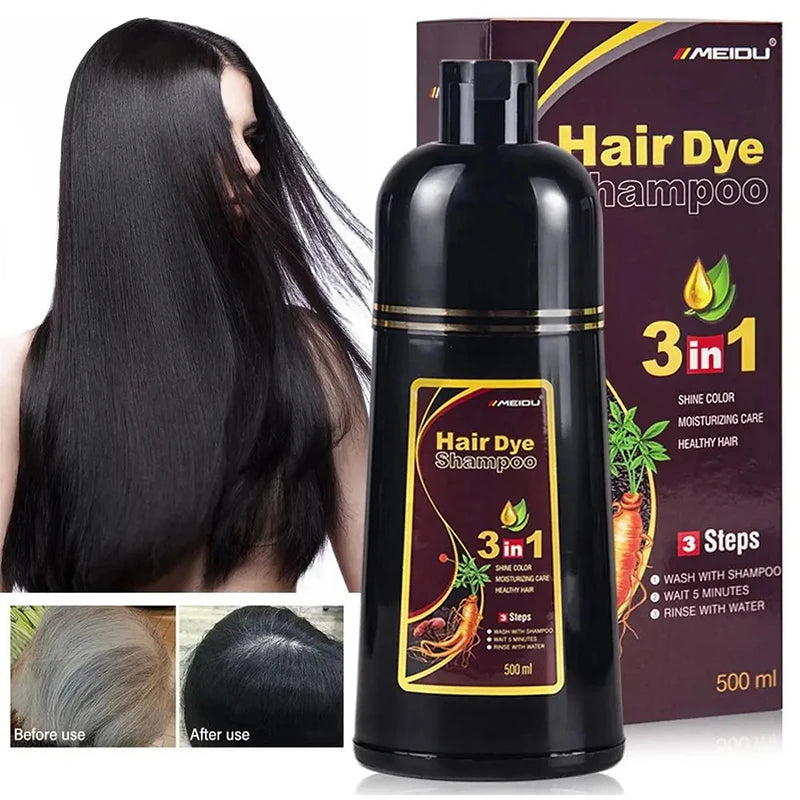 3-in-1 Herbal Black Hair Dye Shampoo & Conditioner