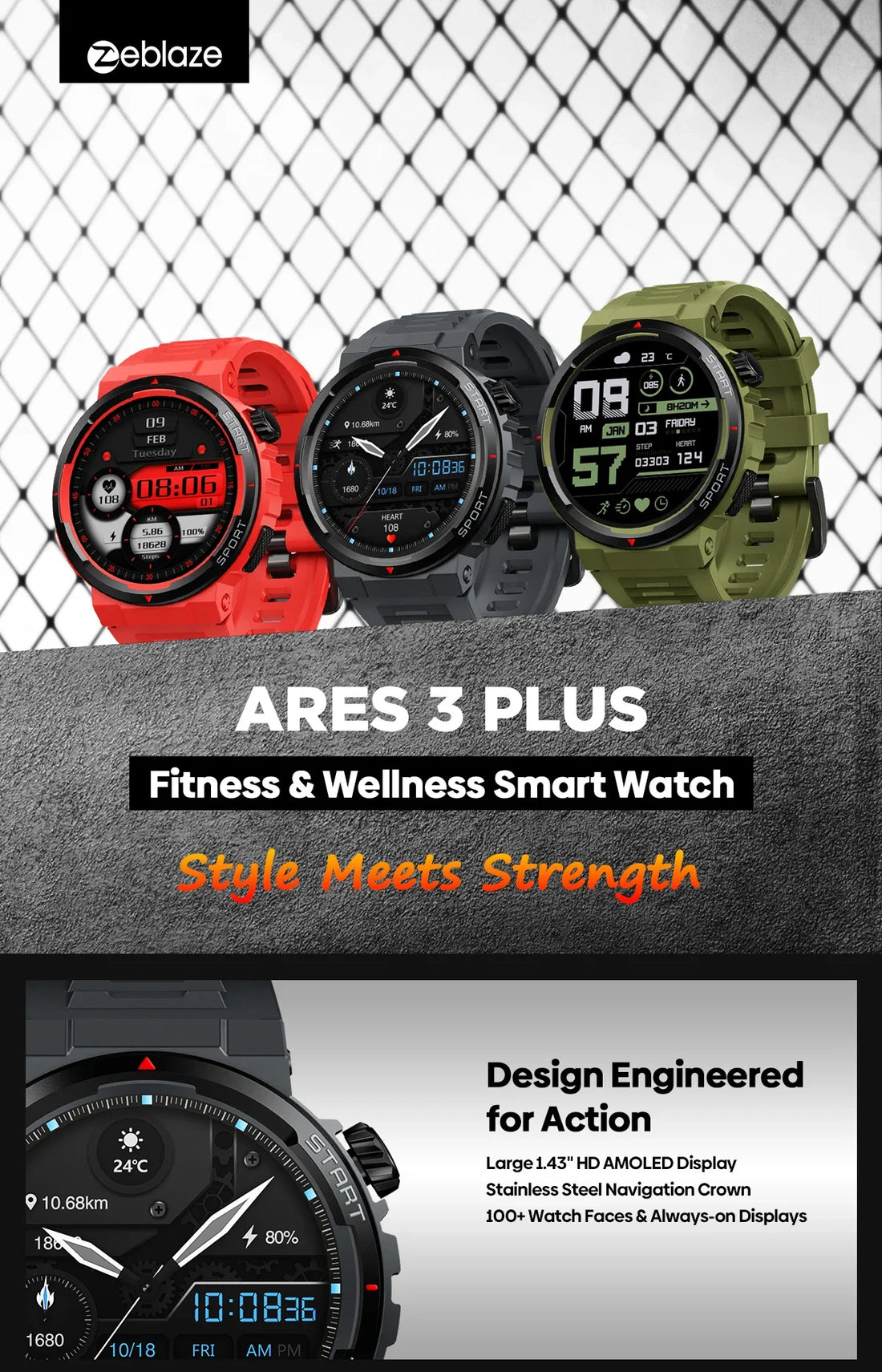 Zeblaze Ares 3 Plus – HD AMOLED Smartwatch