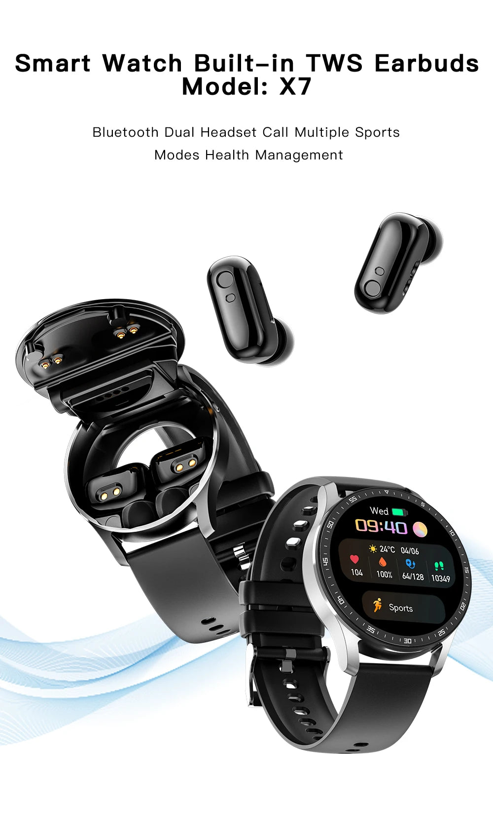 X7 2-in-1 Smart Watch with TWS Earbuds