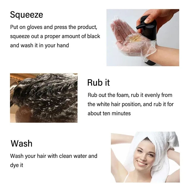 3-in-1 Herbal Black Hair Dye Shampoo & Conditioner