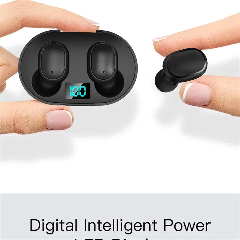 TWS E6S Wireless Bluetooth Earphones By Mic LED Display Stereo Noise Cancelling Headset With Charging Cable For All Smartphone